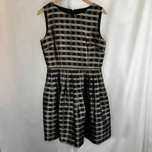 Tahari Size 8P Party Dress Formal Black Gold Plaid Holiday Wedding Cocktail
